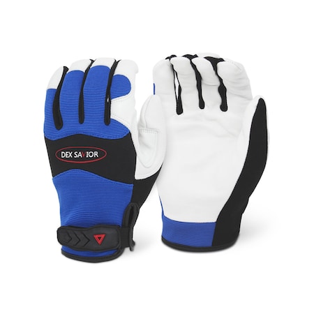 Mechanic Gloves, Goat Grain Palm, Blue, 2XL